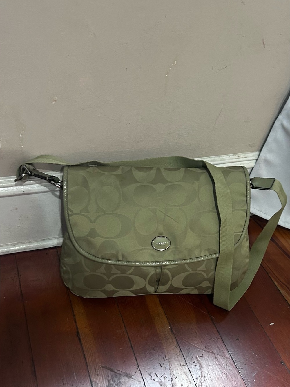 Coach Signature Nylon Messenger Crossbody Bag (Style F77490) Sage Green